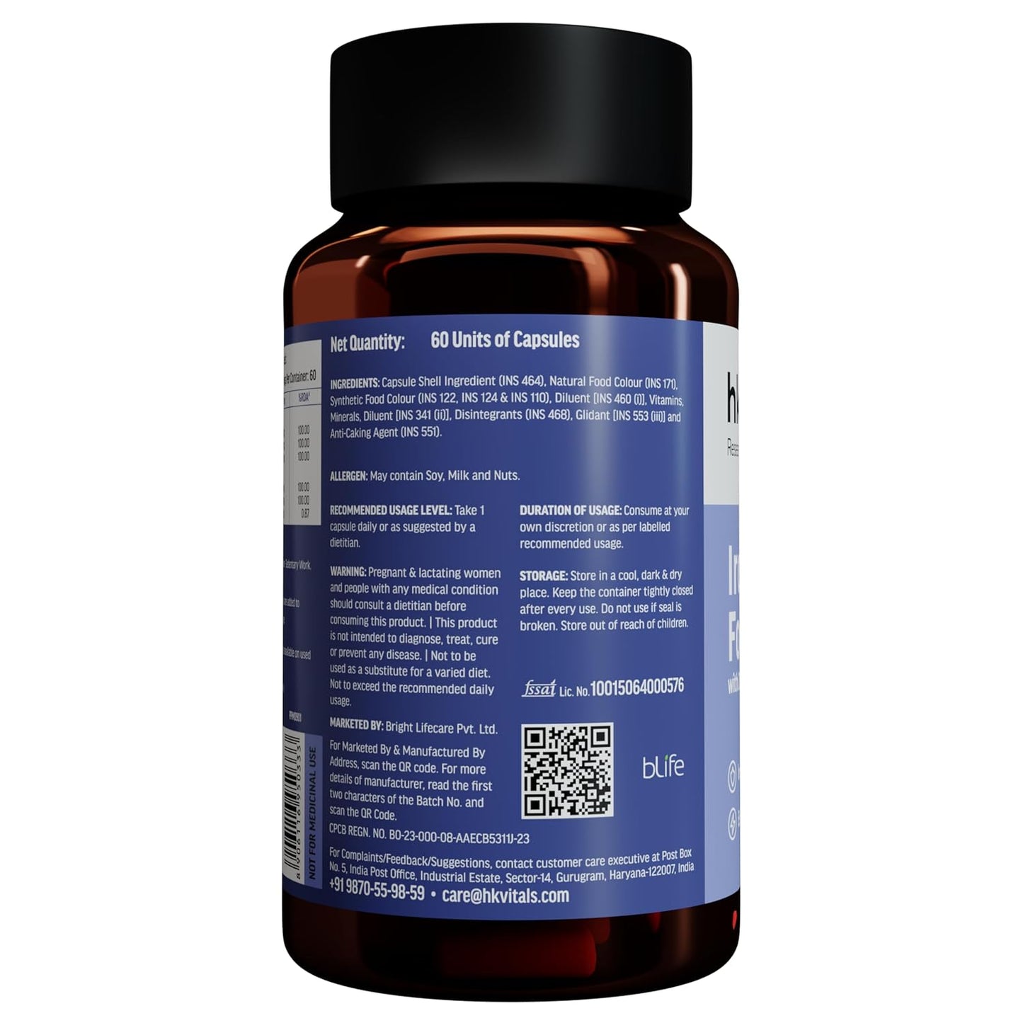 HealthKart hk vitals Iron + Folic Acid Supplement (60 Capsules) | With Zinc, Vitamin C & Vitamin B12, Supports Blood Building | Immunity and Energy