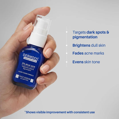 DERMDOC 2% Kojic Acid Face Serum, 20ml | Dark Spots & Pigmentation Control | Brightening, Even-Tone Formula with Niacinamide + Alpha Arbutin + Glutathione | Spot Corrector Serum for Acne Marks, Tanning & Uneven Skin Tone