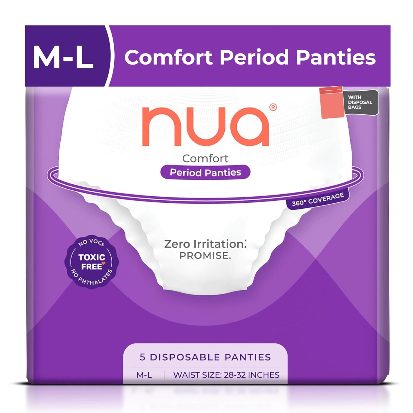 Nua 360° Comfort Period Panties (M-L) | Pack of 5 | Ultra-Absorbent | Zero Irritation | 4X Comfort | for Heavy Flow | No rashes | Leakproof | Seamless | 100% Toxic-Free, Dermatologically Tested