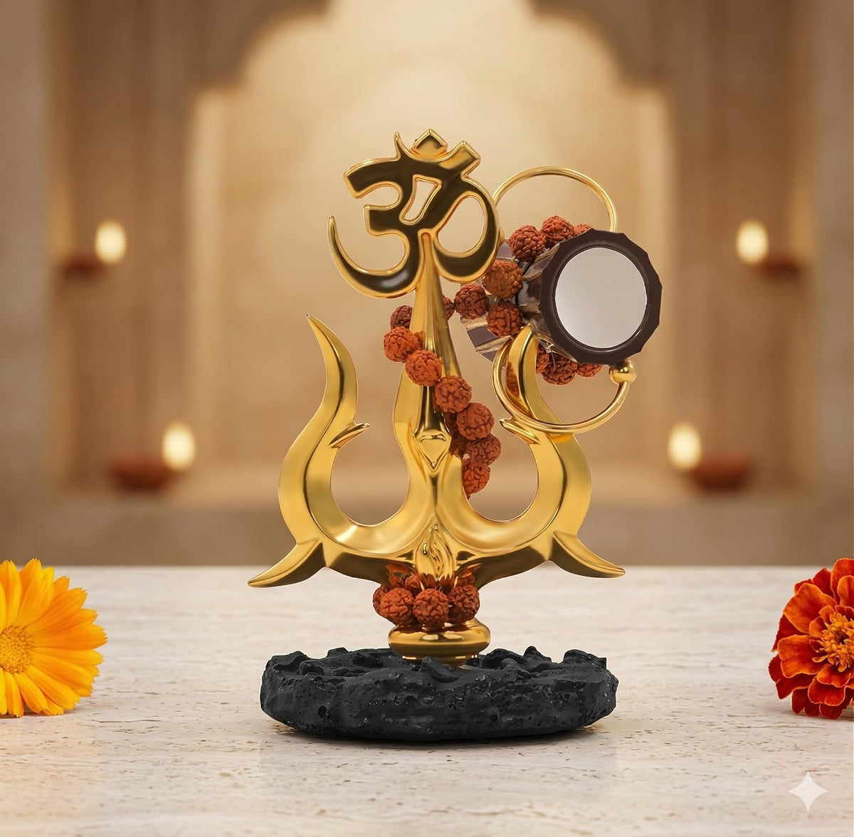 B.R STORE Lord Shiva Trishul with Damru Mini Idol for Car Dashboard | Mahadev Symbol Spiritual Decoration | Hindu Religious Gift