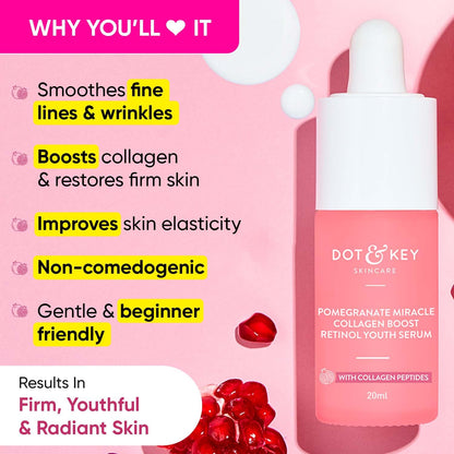 Zephivo Dot & Key Pomegranate & Retinol Anti Ageing Serum for Face| Boosts Collagen | Reduces Fine Lines & Wrinkles| For Mature, Combination & Dry Skin | Fights Signs of Ageing, 20ml
