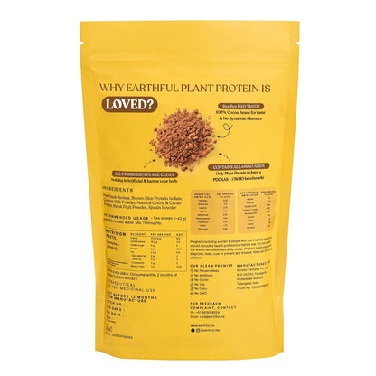 Zephivo Earthful Honest Plant Protein | 24g Protein/Serving & 4.9g BCCAs | For Weight Management, Energy, Muscle Support & Recovery | Made with Pea & Brown Rice | Indonesian Cocoa - 504g