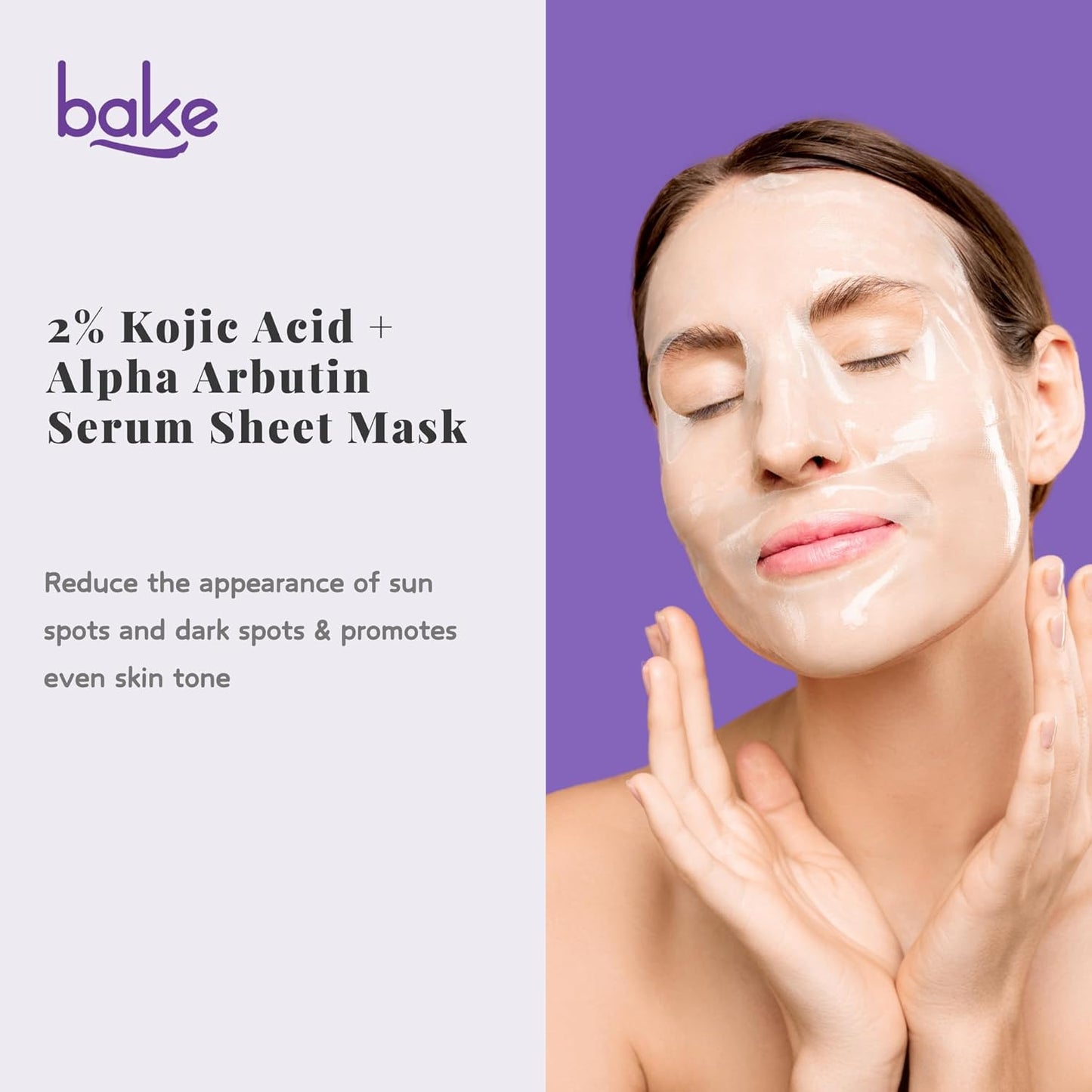 BAKE Sheet Mask for Glowing Skin (3 Sheets) with Alpha Arbutin, Kojic Acid & Glutathione | Brightens Skin, Treats Pigmentation, Dark Spots, Tanning - 60g
