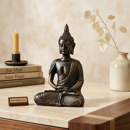 New Sitting Meditating Buddha Statue showpiece Idol Home Decor Items for Living Room and Gifts (Antique Golden)