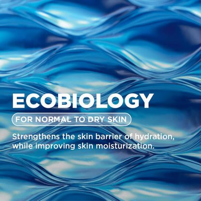 EcoBiology product description on a blue wavy background