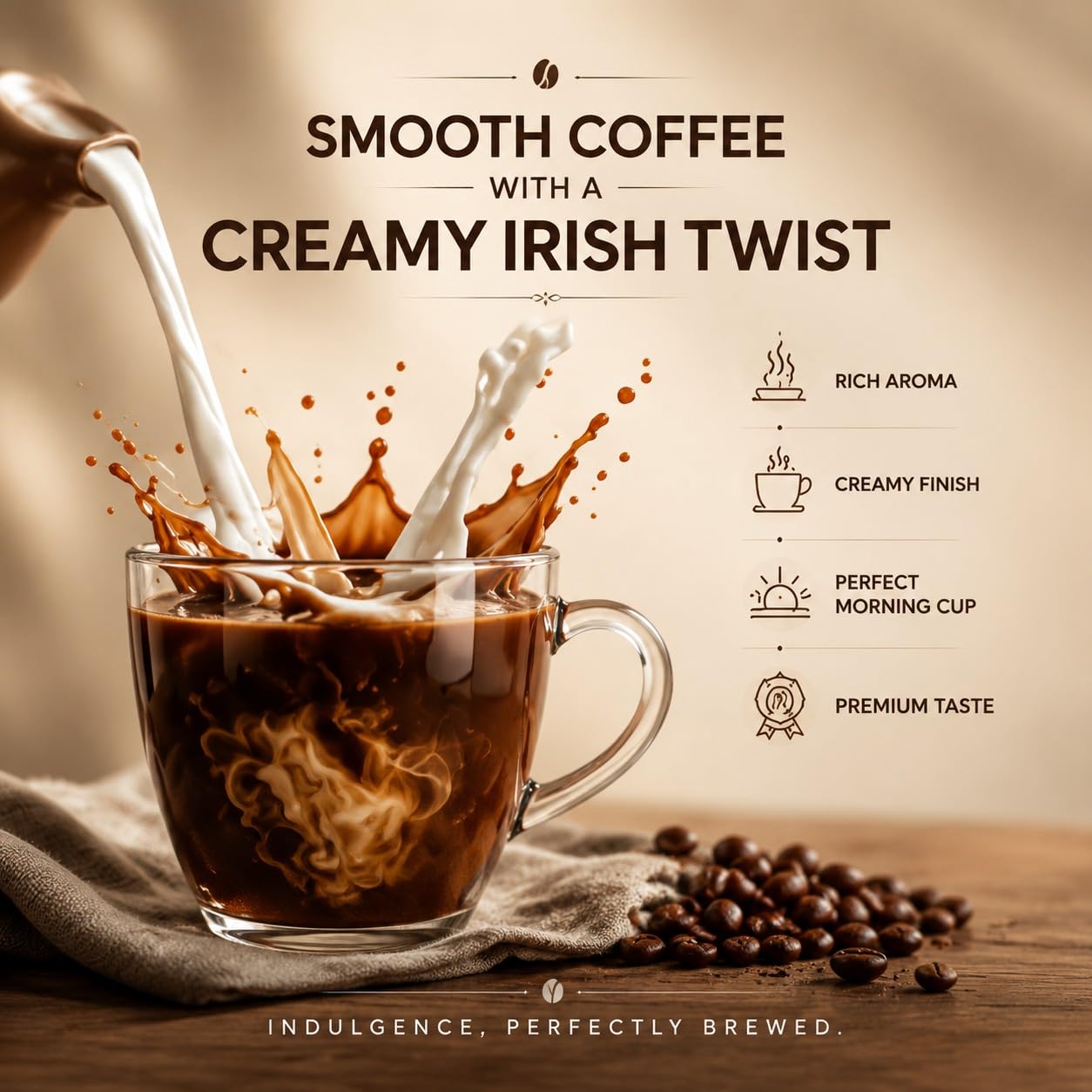 EVORA Greens 100gm Instant Coffee Powder | Irish Cream Flavour | Coffee with Arabica & Robusta Blend - Medium Roast | Make Café Style Hot or Cold Coffee, black Coffee, Cappuccino, Latte at Home | Make 50 Cups
