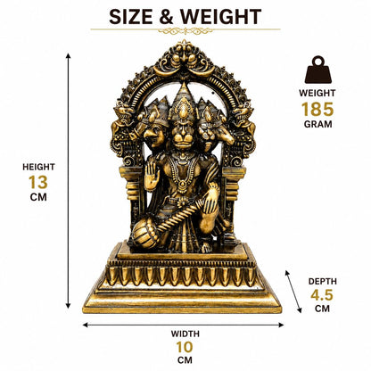 Panchmukhi Hanuman Idol for Home Decor & Pooja Room | Antique Finish Hanuman Statue | Hindu Religious Murti for Temple, Office, Living Room & Gift (13x4.5x10 cm, 185g)