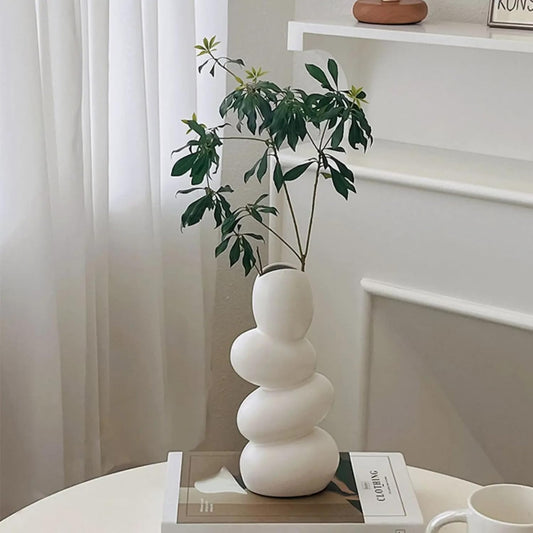 THE SACRED GIFTS Decorative Ceramic Vase for Flowers, Pampas Grass Vase, Vase for Money Plant Live Plants for Home, Office,Gifts- (Pebble, Height- 25 Cm, White)