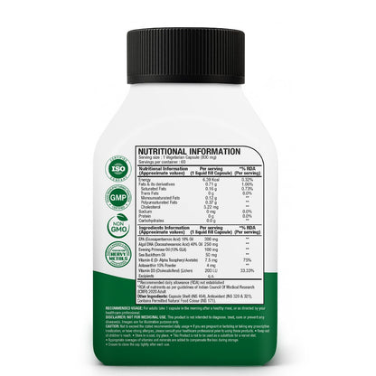 WOW Life Science Advanced Veg Omega 3-6-7-9 | Plant-Based EPA & DHA from Algal Oil + GLA from Evening Primrose | Sea Buckthorn Oil + Astaxanthin + Vitamin D3 (Veg) & Vitamin E | Brain Focus, Heart Health, Eye Support, Skin Hydration | 60 Capsules