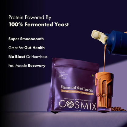 Cosmix Fermented Yeast Protein Powder | 24g Protein | Pure Single-Source Plant Protein | Made In-House | Smooth, Crazy tasty & Gut-Friendly | Chikmagalur Mocha, 500g Pouch