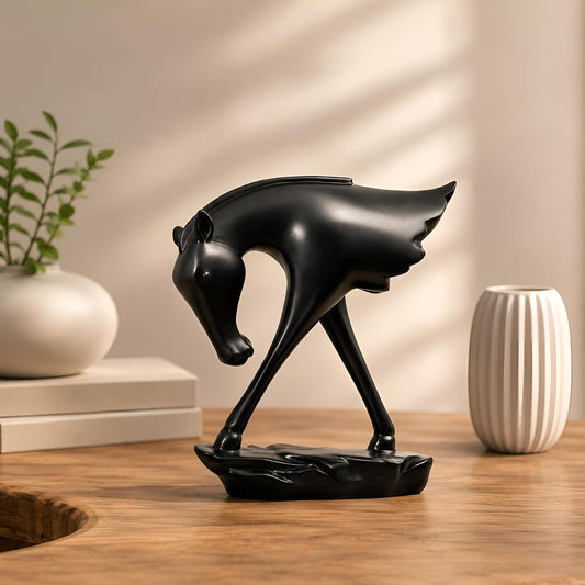 Elegant Black Horse Artefact for Home and Office Décor (Pack of 1, Black)