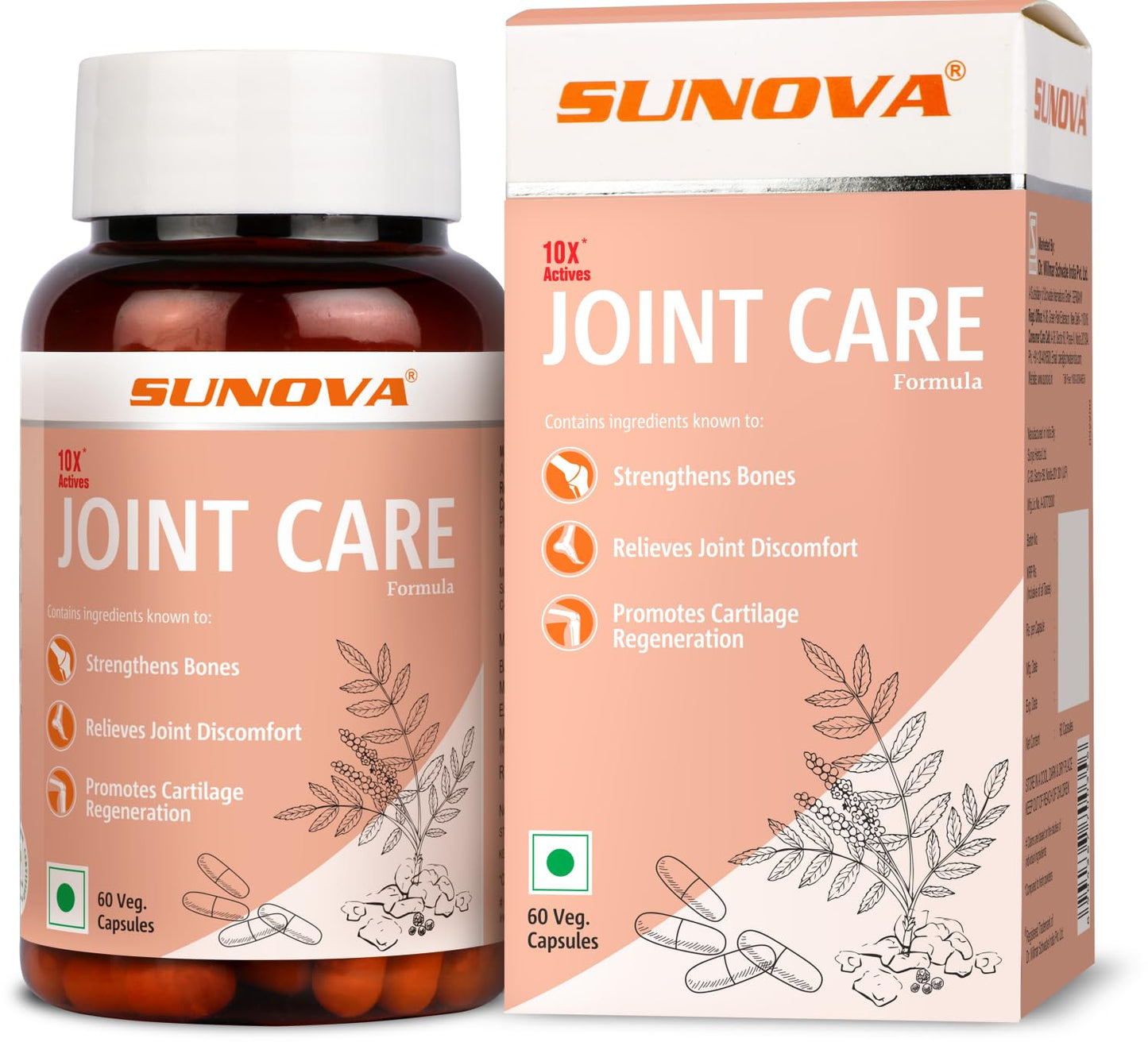 SUNOVA Joint Care Capsules, A Joint Health Support Supplement Made with Boswellia Serrata Extract and 30% AKBA for Strengthening Bones and Relieving Joint Discomfort, 60 Veg Capsules