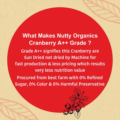 NUTTY ORGANICS Cranberry 180 GM | Dry Fruit & Berries | High in Nutrients & Antioxidants | Healthy & Nutritious Snack | Perfect for Salads & Baking