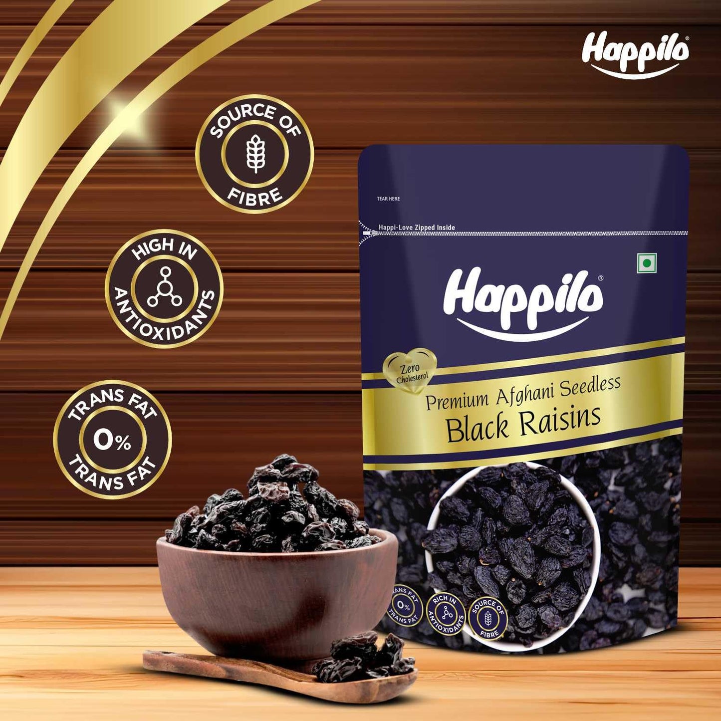 Happilo Premium Afghani Black Raisins Seedless 250g | Kali Kishmish/Kismis | Dry Fruits, Healthy Snacks | Rich in Fiber, Potassium & Antioxidants | Tasty & Nutritious