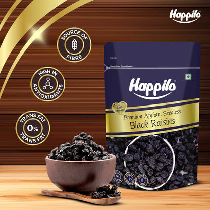 Happilo Premium Afghani Black Raisins Seedless 250g | Kali Kishmish/Kismis | Dry Fruits, Healthy Snacks | Rich in Fiber, Potassium & Antioxidants | Tasty & Nutritious