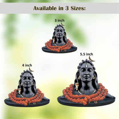 JD FRESH 3 Inch Adiyogi Statue with Rudraksh Mala/Resin Car Dashboard Idols/Lord Shiva for Pooja/Shivratri Gift/Decor/Shiv Murti/Mahadev Statues/Decorative Items for Home/Office (Black)