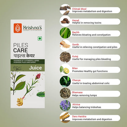 KRISHNA'S HERBAL & AYURVEDA Piles Care Juice - 1000 Ml, Ayurvedic Piles Care Expert, Goodness Of Chitrak Mool, Bachh, Kutaj, Bilav & 6 Other Herbs