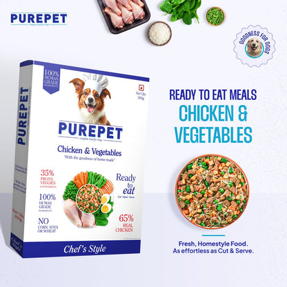 Purepet Fresh Dog Food 300g | Chicken & Vegetables for Adults & Puppies | High Protein, 65% Real Chicken, 35% Fruits & Veggies | No Preservatives | Ready to Serve | All Breeds | Single Meal Pack