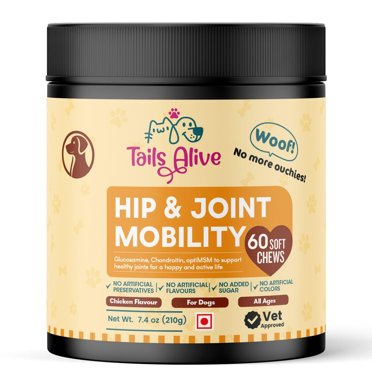 TailsAlive Hip & Joint Soft Chews Supplement for Dogs | Glucosamine, Chondroitin, MSM| for Mobility & Flexibility | Chicken Flavor | 60 Soft Chews
