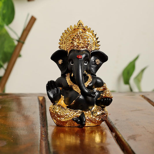 Lord Ganesh Gold Plated Idol | Elegant Ganpati Figurine for Puja, Car Dashboard Decoration, and Spiritual Sculpture