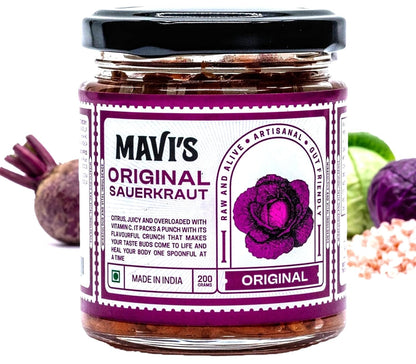 MAVI's Original Sauerkraut| Organic Cabbage & Ingredients| Gut friendly | 100% Natural & Vegan| No Preservatives | No Artificial Flavour or Colour | 200g (Pack of 1)