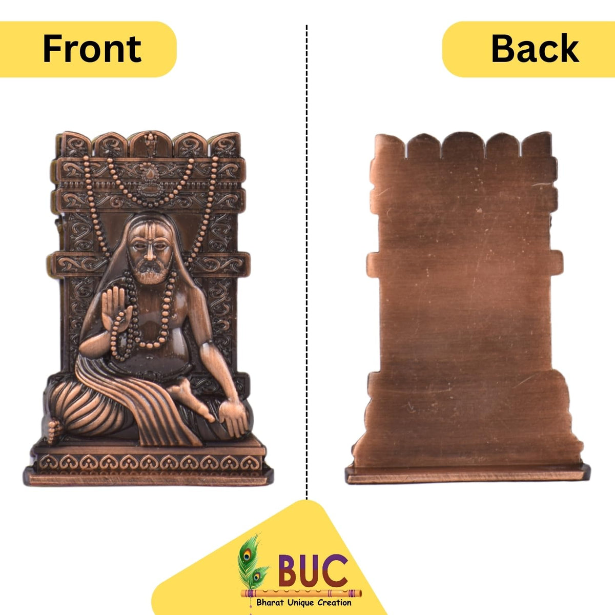 Shri Raghavendra Swami Idol for Car Dashboard | Sri Raghavendra Swamy Murti | Spiritual Blessings & Protection | Golden, Silver Black, Copper, Brass Finishes | Anti-Slip Base(S979-CPR)