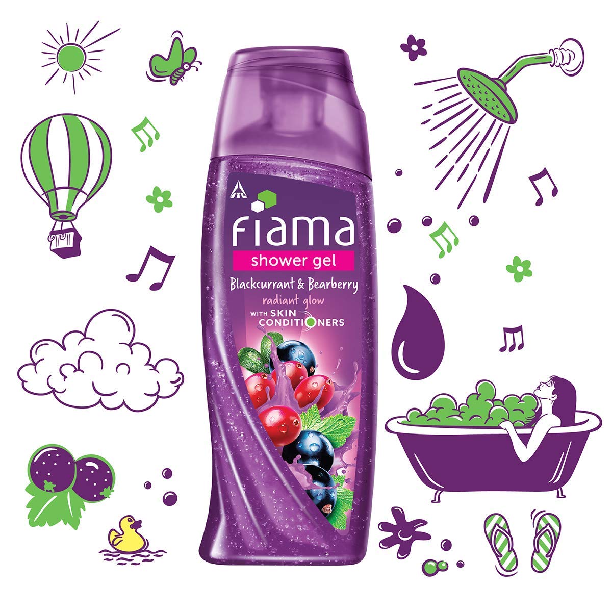 Fiama Shower Gel - Blackcurrant & Bearberry, for Radiant Glow, with skin conditioners, 250 ml
