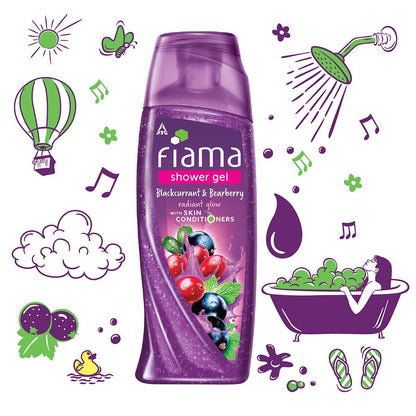Fiama Shower Gel - Blackcurrant & Bearberry, for Radiant Glow, with skin conditioners, 250 ml