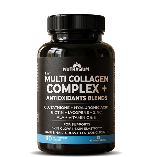 Nutrasium Multi Collagen With Glutathione For Skin Radiance, Skin Firmness & Glow Added Hyluronic acid & Vitamin C & E | 90 Tablets