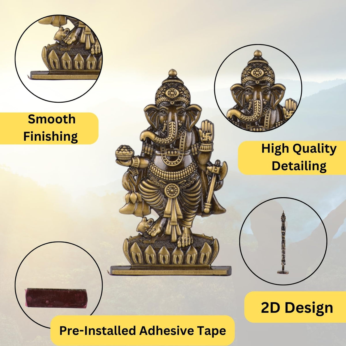 Big Standing Ganesh Idol for Car Dashboard – Brass Finish Hindu God Ganesha Statue Decorative Car & Home Murti (S1014-BRS)