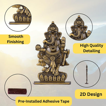 Big Standing Ganesh Idol for Car Dashboard – Brass Finish Hindu God Ganesha Statue Decorative Car & Home Murti (S1014-BRS)