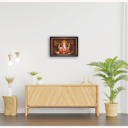 Premium Sparkle Lamination, Ganapati Ganesh Ganesha Photo Frame, Copper Gold, 14x20 Inch 8540
