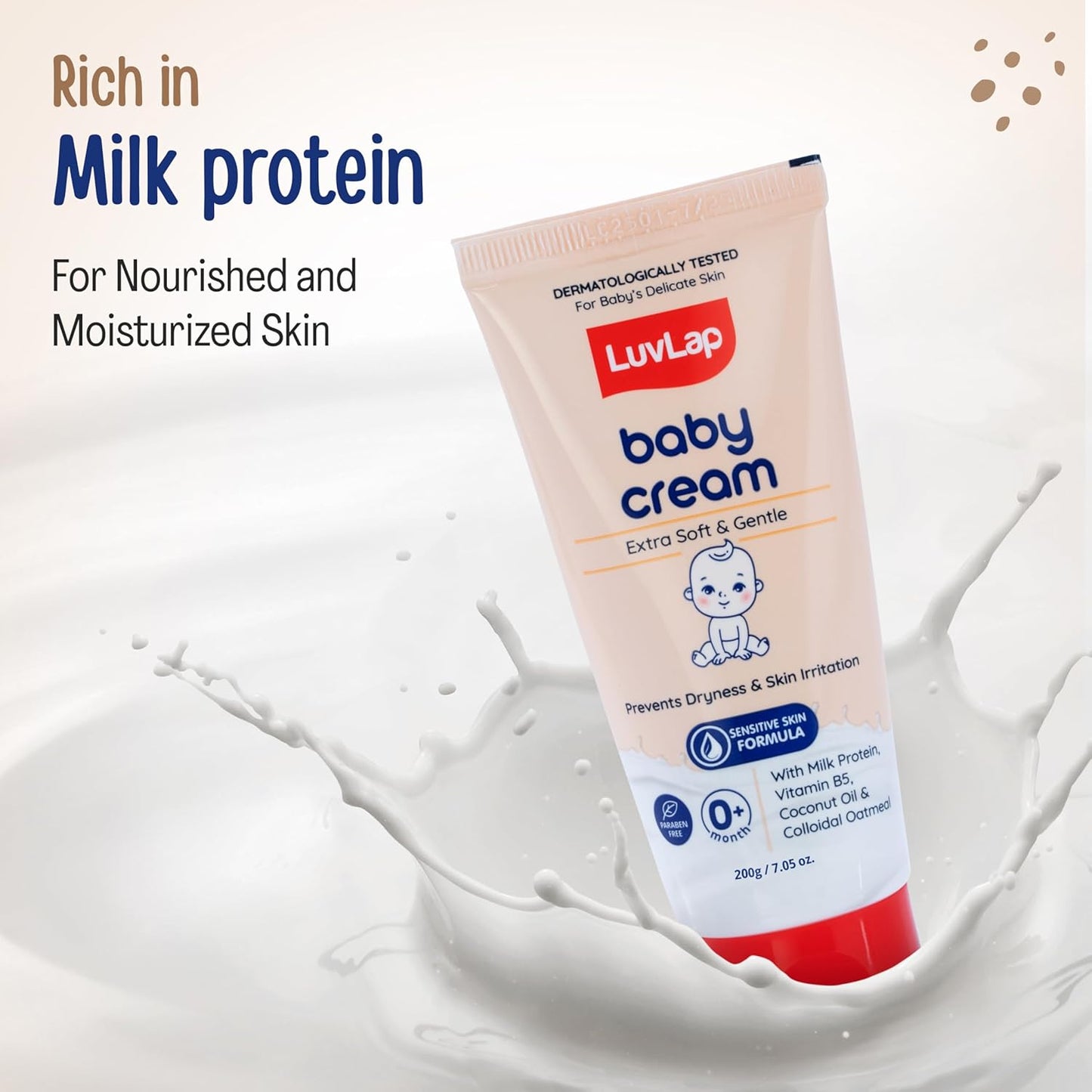 LuvLap Baby Cream -200g, Face & Body Moisturizing Cream with Shea Butter & Colloidal Oatmeal, Protection for Dry, Itchy, Sensitive Skin for Face & Body, 24-Hour Moisturization, Dermatologically Tested