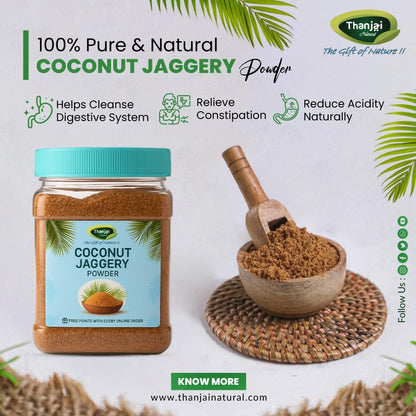 Thanjai Natural Coconut Jaggery Powder Unrefined | Organic - 100% Pure | No Preservatives | No Added Sugar | Traditional Village-Made | Healthy Sugar Alternative for Diabetes, Weight Loss