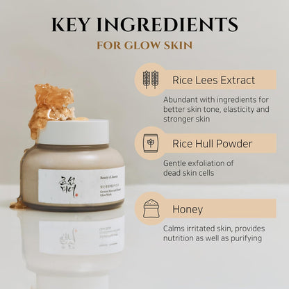 Skincare product with key ingredients for glow skin displayed on a light background