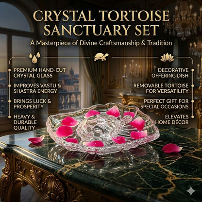 SAUDEEP INDIA Crystal Turtle with Leaf Tray for Home Decor | Vastu Feng Shui Tortoise with Plate for Good Luck | Wealth & Prosperity Table Accent | Gift for Home & Office-16x11x3 cm