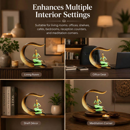 Yoga Lady Statue Polyresin Meditating Woman Figurine for Home & Office Décor 22Cm | Elegant Yoga Showpiece | Zen Décor | Namaste Meditation Idol | Decorative Woman Statue (Green)