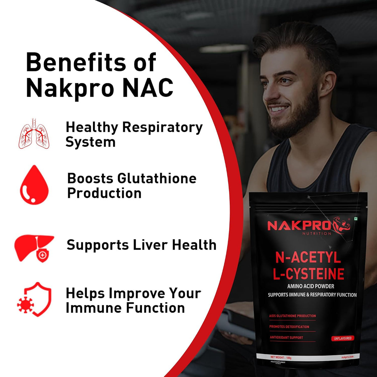 NAKPRO N-Acetyl-L-Cysteine Powder, 600mg | Support Cellular Antioxidant | Immune Health | NAC Supplement Powder (Unflavored, 100g)