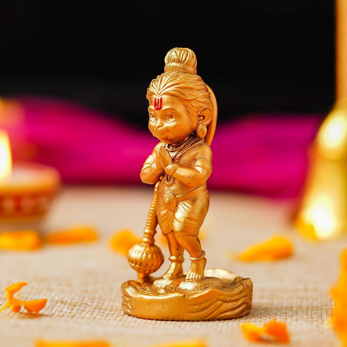 Premium Resin Bal Lord Hanuman Showpiece for Home Decor, Hanuman Idol Statue for Car Dashboard | Hanuman Ji Bajrang Bali Ki Murti for Home and Office Temple (3.14" Inches Gold)