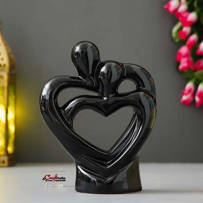 eCraftIndia Creative Modern Double Heart Romantic Couple Statue Showpiece(Resin Black)| Home Decoration Items for Living Room Bedroom Hall Office|Home Decor Gifts for Birthday Housewarming Anniversary