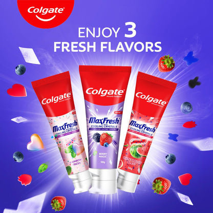 Colgate MaxFresh Berry Magic Fluoride Toothpaste, Berry Flavoured Gel Toothpaste with Ultrafreeze Technology for Intense Freshness, 10x Longer-lasting Cooling 200 gm (Pack of 2 x 100g)