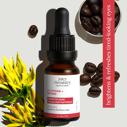 Juicy Chemistry 3% Caffeine + Peptides Eye Serum, 15 ml | Reduces Dark Circles, Puffiness & Fine Lines | Hydrating & Firming Under Eye Treatment | Brightens Under Eyes | Lightweight | Dermatologically Tested