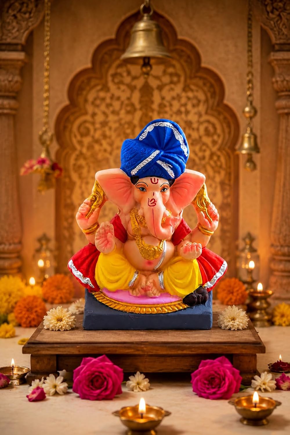 DORAYA EARTH CREATION Clay Ganpati Murti Handmade Eco-Friendly Multicolour Ganesh Idol for Home Temple, Ghar Pooja, Ganesh Chaturthi Decoration, Office Desk & Festive Gift | 6.5 Inch (Blue)