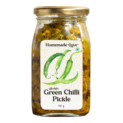 Homemade Love Green Chilli Pickle Made with Farm sourced, Sun-Dried Green Chillies | Spicy and Tangy Hari Mirch ka Achaar Mixed with Spices