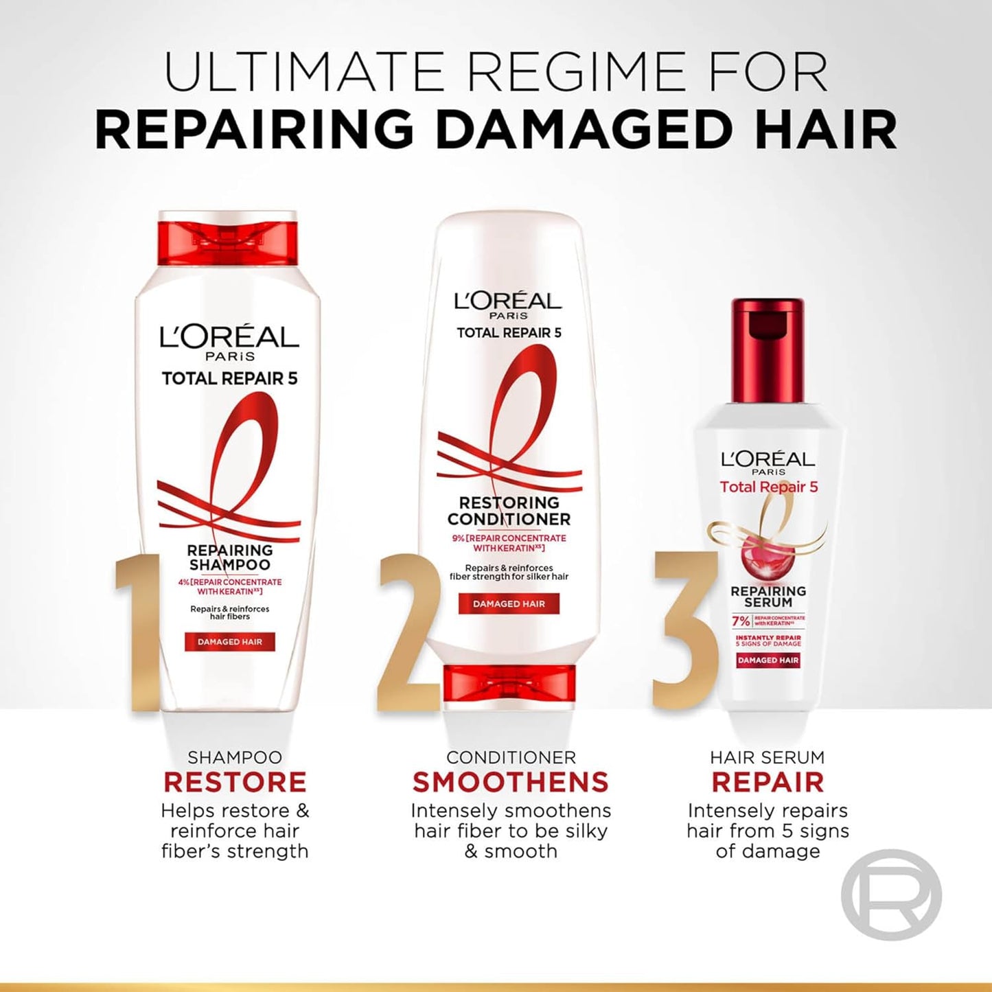 L'Oreal Paris Total Repair 5 Shampoo, For Repairing 5 Signs Of Damaged Hair, With Keratin Xs | 800Ml