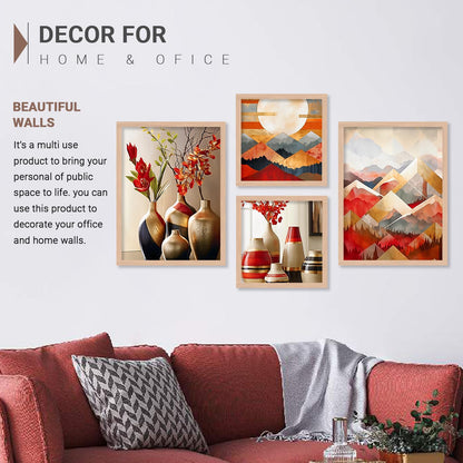 Premium Digital Paintings with Frame for Home Decoration - Painting for Living Room Bedroom Office - Painting for Wall Decoration - Pack of 4 (B)