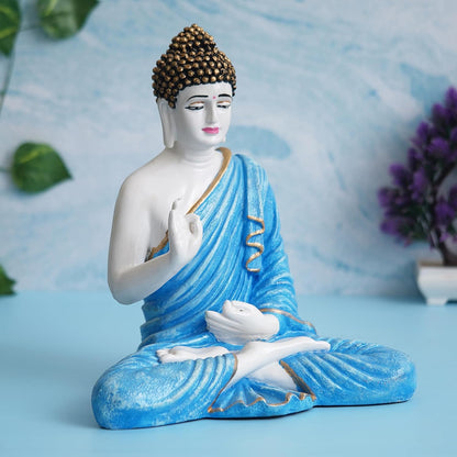 Blue Resin Handcrafted Blessing Lord Buddha Idol | Serene Home, Office Decor | Perfect for Offices, Meditation Rooms | Gift for Housewarmings, Diwali