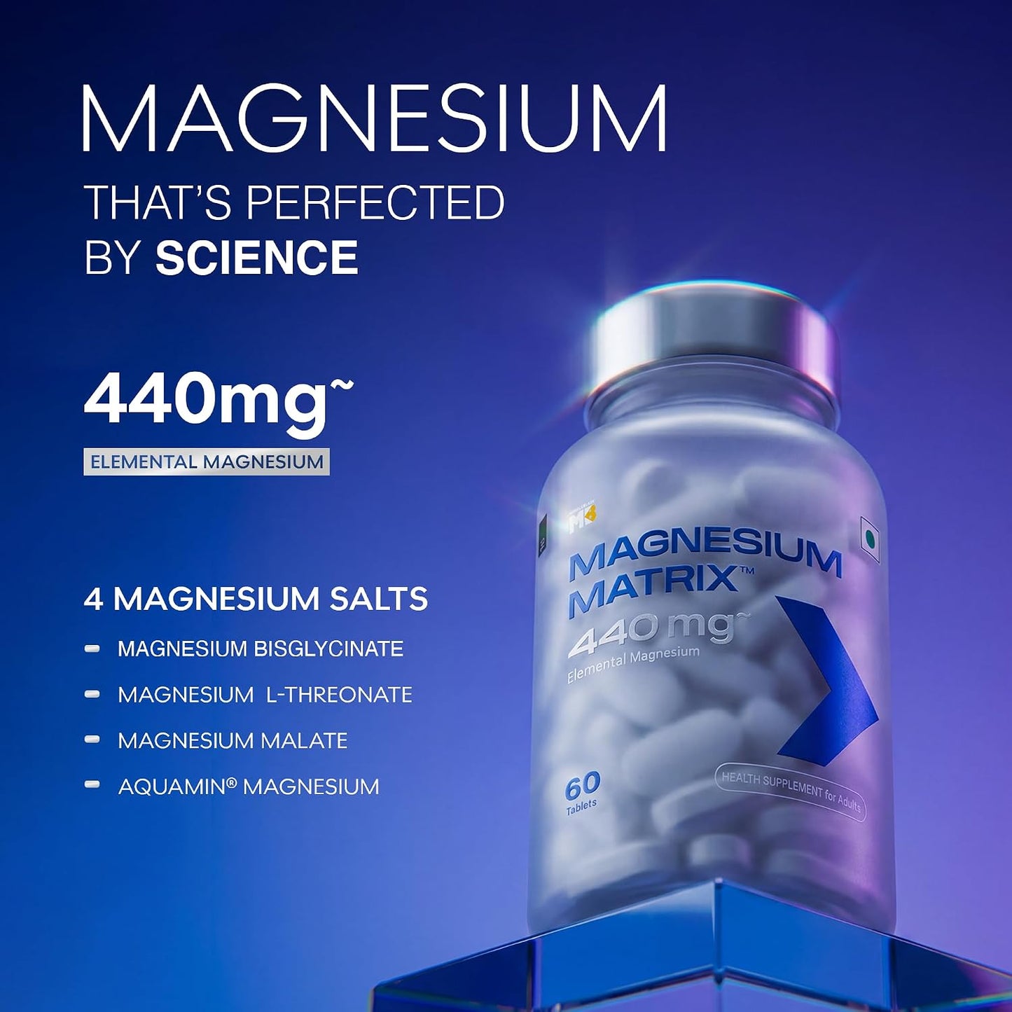 MuscleBlaze Magnesium Matrix, 60 Tablets 440mg Elemental Magnesium | Supports Performance, Recovery & Sleep