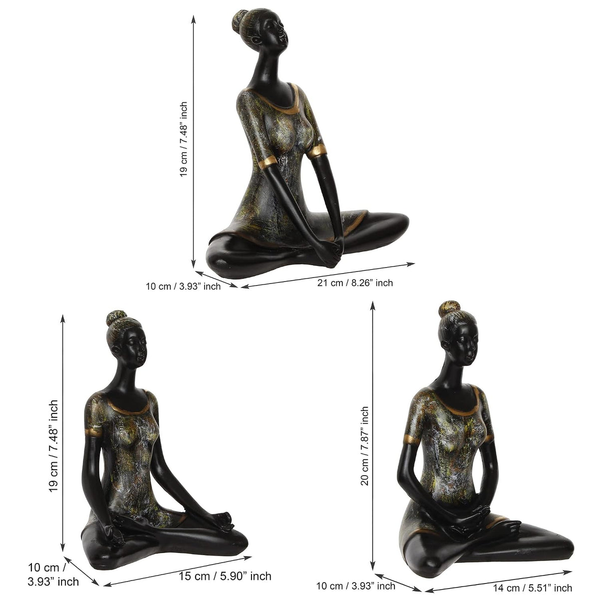 Set of 3 Resin Ladies In Sukhasana Padmasana Butterfly Yoga Poses Yoga Women Statues Showpieces for Home Decor Living Room Bedroom Office Womens Day Gift for Ladies Birthday Gift For Women