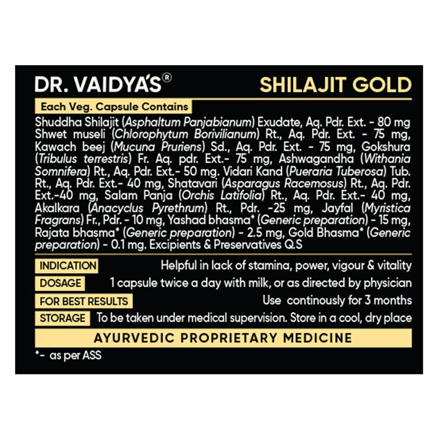 Dr. Vaidya’s Shilajit Gold Capsules for Men | Pure Himalayan Shuddha Shilajit, Ashwagandha, Swarna Bhasma, Gokshura & Fulvic Acid | Boosts Strength, Stamina, Energy & Vitality | 30 Capsules